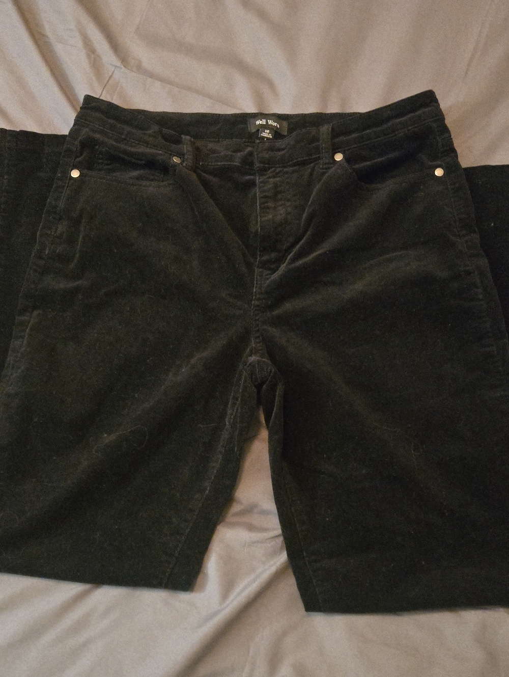 Size 12 Well Worn Black Corduroy Women's Pants - Straight Fit